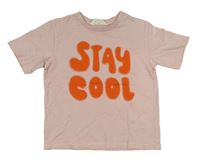 Světlerůžové tričko s oranžovým nápisem H&M