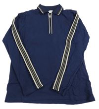Tmavomodré polo triko s béžovými pruhy River Island