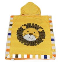 Žluté plyšové oboustranné pončo s lvem a kapucí 