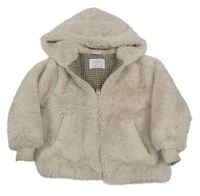 Smetanová kožešinová podšitá bunda s kapucí Zara