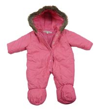 Růžová šusťáková zimní kombinéza s kapucí 