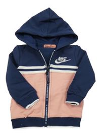 Tmavomodro-růžová propínací mikina s kapucí a logem - Nike
