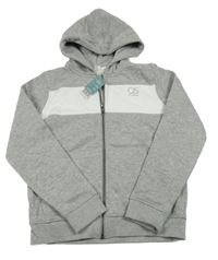 Nové - šedá melírovaná propínací mikina s bílým pruhem a kapucí S. Oliver