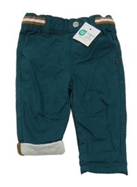 Nové - tmavozelené podšité plátěné kalhoty 