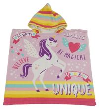 Růžovo-barevné osuškové pončo s jednorožci a kapucí 
