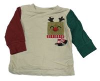 Smetanovo-vínovo-zelené triko se sobem Next