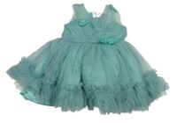 Mintové tylové slavnostní šaty s květem 