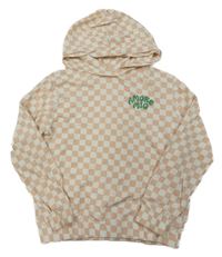 Bílo-světlerůžová kostkovaná lehká mikina s nápisem a kapucí H&M