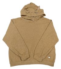 Hnědá žebrovaná pletená mikina s kapucí s čumákem H&M