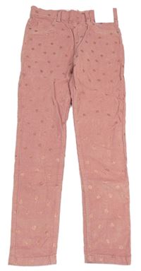 Růžové puntíkaté skinny manšestráky Denim Co.