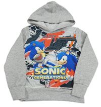 Šedá mikina se Sonicem a kapucí 