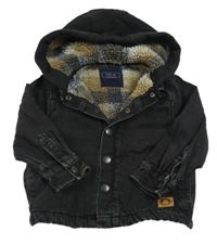 Tmavošedá riflová zateplená bunda s kapucí Next