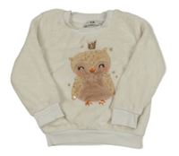 Bílá plyšová mikina se sovou C&A