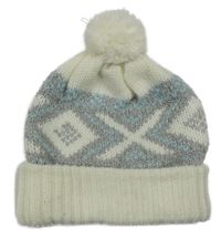 Bílo-modro-šedá vzorovaná čepice s bambulí 
