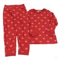 Červené fleecové pyžamo se srdíčky M&S