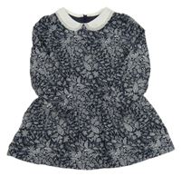 Tmavomodro-bílé vzorované šaty s límečkem 