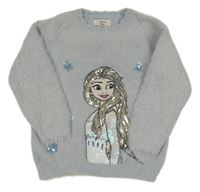 Světlemodrý chlupatý svetr s Elsou C&A