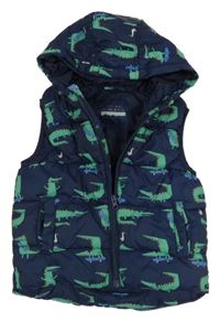 Tmavomodrá šusťáková zateplená vesta s krokodýly a kapucí Primark