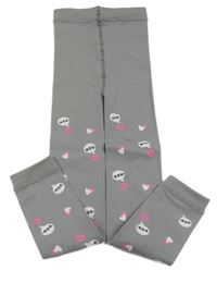 Šedé punčocháčové zateplené legíny s nápisy a srdíčky Ergee