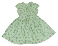 Mintové květované šaty s ptáčky 