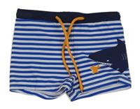 Tmavomodro-bílé pruhované nohavičkové plavky se žralokem Alive