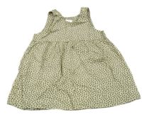 Béžovo-zelené květované laclové plátěné šaty 