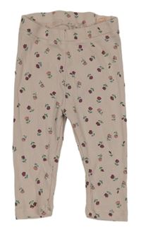 Světlerůžové květované žebrované legíny 