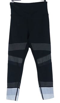 Dámské černo-bílé sportovní capri legíny s pruhy LilyBod