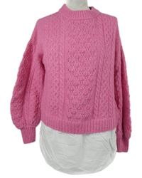 Dámský růžový vzorovaný svetr s bílou halenkovou vsadkou F&F