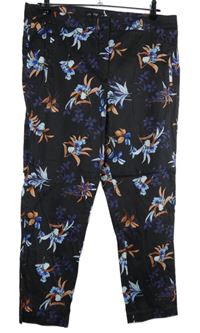 Dámské hnědé květované plátěné crop kalhoty F&F