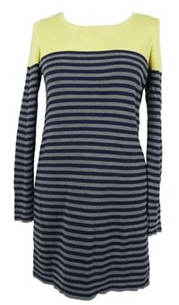 Dámské žluto-tmavomodré pruhované svetrové šaty F&F