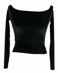 Dámské černé sametové crop triko s lodičkovým výstřihem FB Sister 