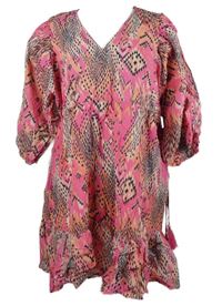 Dámské růžovo-tmavomodré vzorované plátěné šaty Papaya 