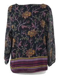 Dámská černo-růžovo-okrová kytičkovaná šifonová halenka 