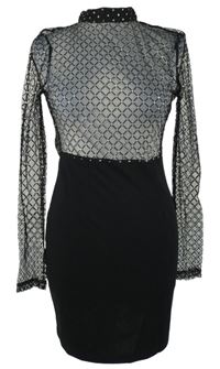 Dámské černé pouzdrové šaty s tylovým vzorovaným živůtkem PrettyLittle Thing