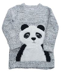 Bílo-černo-šedý melírovaný svetr s pandou Bluezoo