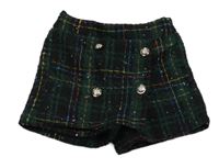 Zeleno-černé kostkované sukňové kraťasy s knoflíčky 