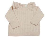 Světlerůžový žebrovaný svertr s volánkem Next