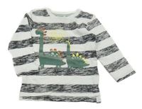 Černo-bílé pruhované triko s dinosaury Dopodopo