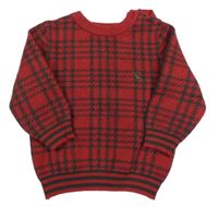 Červeno-šedý vzorovaný svetr s výšivkou Nutmeg