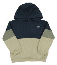 Tmavomodro-béžovo-khaki lehce zateplená mikina s nápisem a kapucí C&A