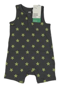 Nový - šedý kraťasový overal se zelenými hvězdami H&M