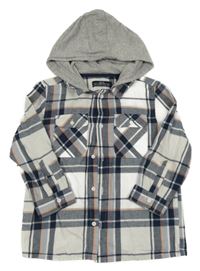 Bílo-modro-růžová kostkovaná košile s kapucí 