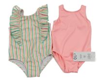 Nové - 2 set plavky - růžové + bílo-zeleno-růžové pruhované plavky 