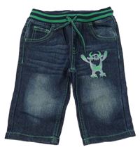 Tmavomodro-zelené capri rifle s úpletovým pasem 