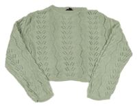 Mátový děrovaný crop svetr New Look