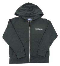 Tmavošedá propínací mikina s nápisem a kapucí Jack & Jones