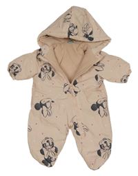 Růžová šusťáková zimní kombinéza s Minnie a kapucí 
