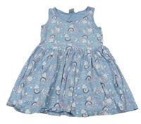 Modré bavlněné šaty s jednorožci a duhami Kiki&Koko