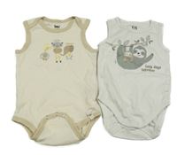 2x body - bílé body s lenochody + béžové body se zvířátky C&A